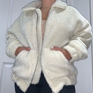Cream teddy bear zip up jacket